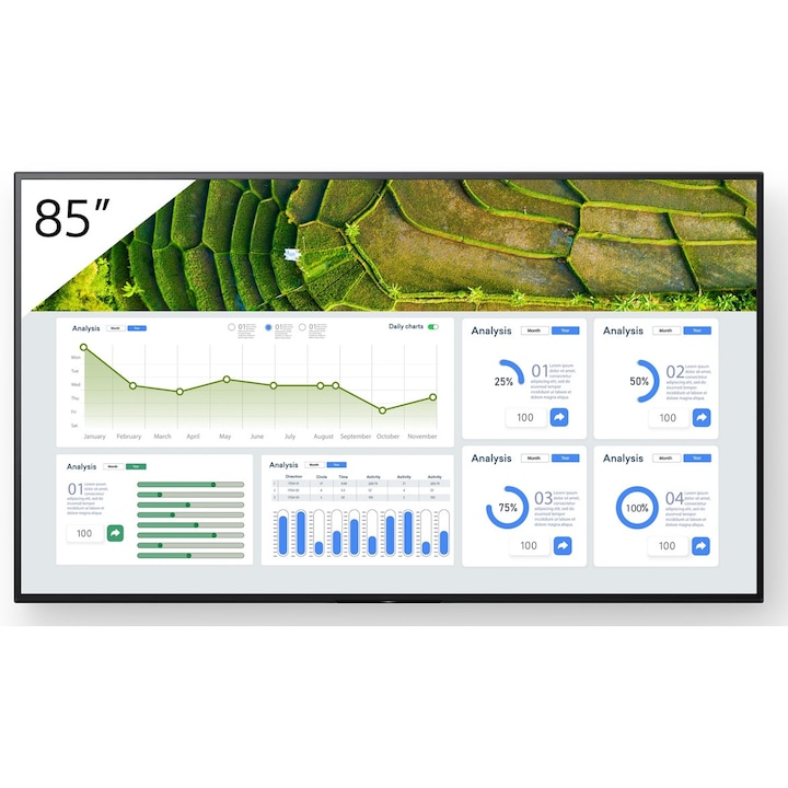 Professzionális kijelző SONY Pro BRAVIA LCD FW-85BZ30L 4K HDR 24/7 működéssel, álló/dönthető, Pro-Mode, Airplay és Chromecast