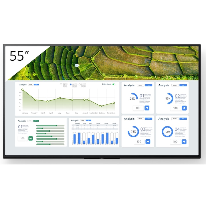 Professzionális kijelző SONY Pro BRAVIA LCD FW-55BZ30L 4K HDR 24/7 működéssel, álló/dönthető, Pro-Mode, Airplay és Chromecast