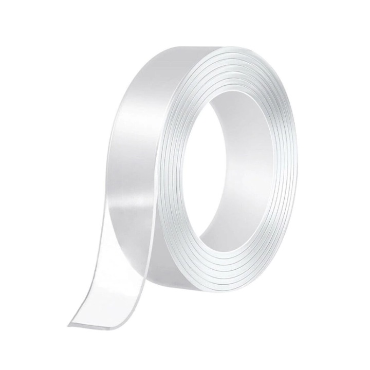 Banda Dublu Adeziva Extra Strong SUPER TRENDS®, Reutilizabila prin Spalare, Siliconica, Transparenta, 3 m x 2 cm