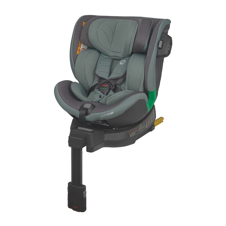 Scaun auto omologat iSize Coccolle Mago ISOFIX, rotativ, cu picior de fixare, 40-150 cm, 0-12 ani, Greenstone