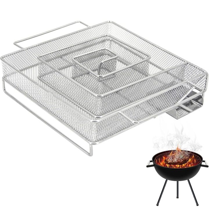 Generator de fum rece, Tioialz®, din otel inoxidabil, cu maner, 19x15x4cm, potrivit pentru gratare, afumatorii, cuptoare de afumare si gratare pentru gratar