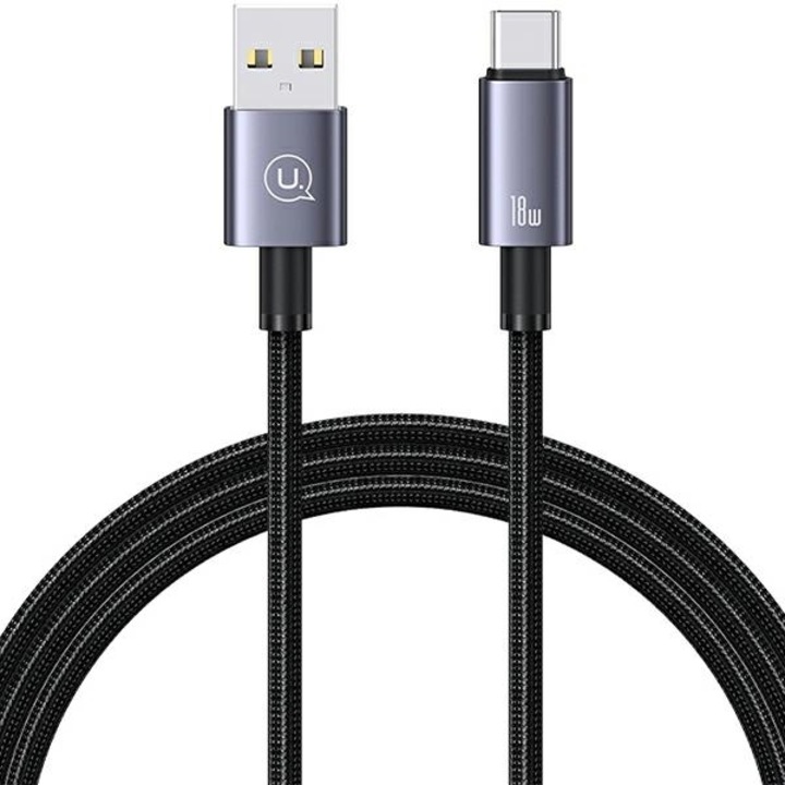 USAMS кабел за захранване и данни, USB / USB-C, 3A, 1,2 м, бързо зареждане, черен