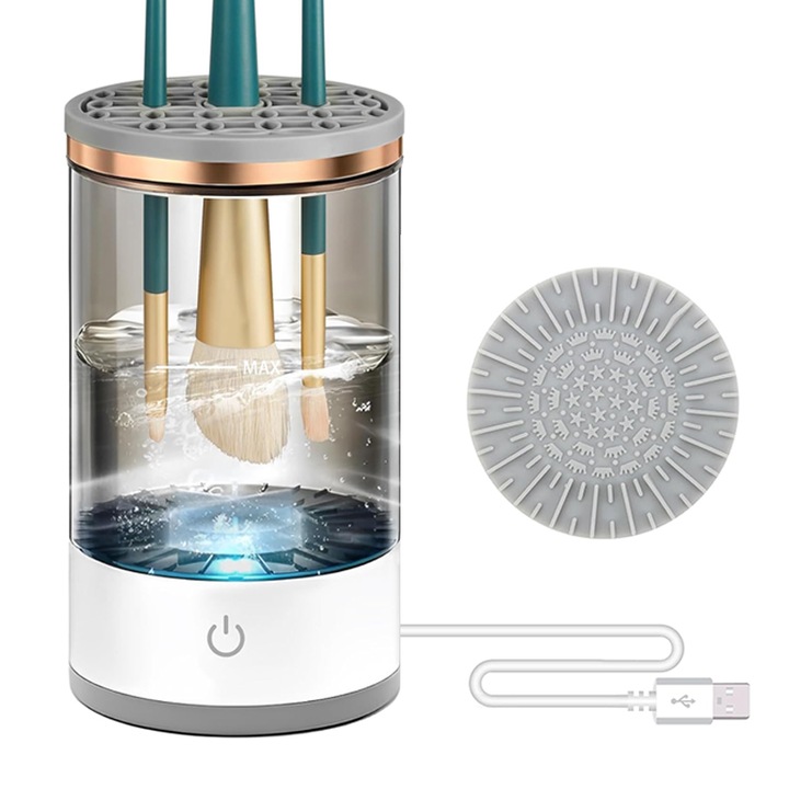 Elektromos sminkecset tisztító, Chucai, ultrahangos, 7000 RMP, USB töltés, ABS, fekete/fehér