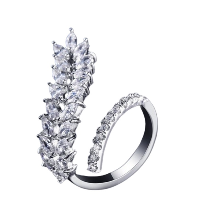 Inel Luxury Grain, Cristale de Zirconiu, Reglabil, Femei, Stainless-steel, Argintiu