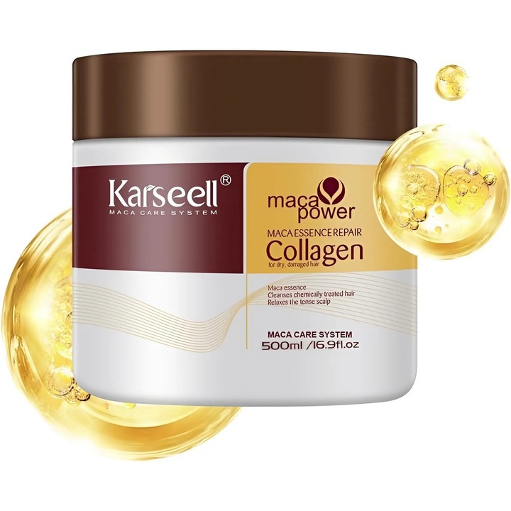 Masca Tratament Par Karseell Collagen, Hidratare Intensiva, Reparare Profunda, Ulei de Argan, Colagen, Pentru Toate Tipurile de Par, Stralucire si Elasticitate, Rezultate Vizibile, 500ML
