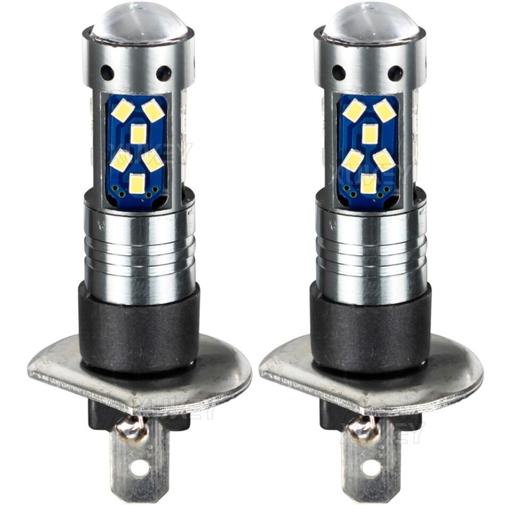 Комплект 2 LED крушки за кола H1 с лупа, 60W, 27 SMD, 12V, 6000K, BZRSH