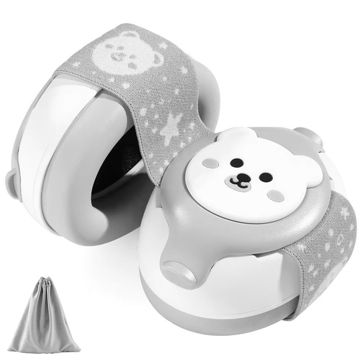 Casti Antifonice pentru bebelusi si copii, Pana la 36 luni, Ajustabile, Fara presiune pe Fontanele, Antialunecare, Anularea zgomotului cu 25dB, Extra confort, Protectie auditiva, Saculet de transport