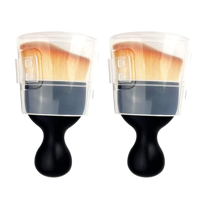 Set 2 perii profesionale cu peri moi, Chucai, Pentru detailing interior auto, Negru/Galben