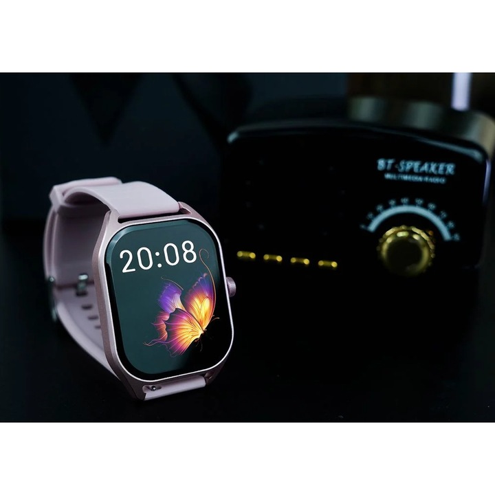 Ceas Smartwatch DT™ WA9CH MAX 2.04” Infinity AMOLED, Primire/Efectuare Apel, AI Asistent Vocal, NFC Acces Control, 24/7 Fitness Tracker, Monitorizare HR/ECG/Somn/SpO2, Incarcare Wireless, Limba Romana, Alarma, Notificari, Curea Silicon, Passion Pink