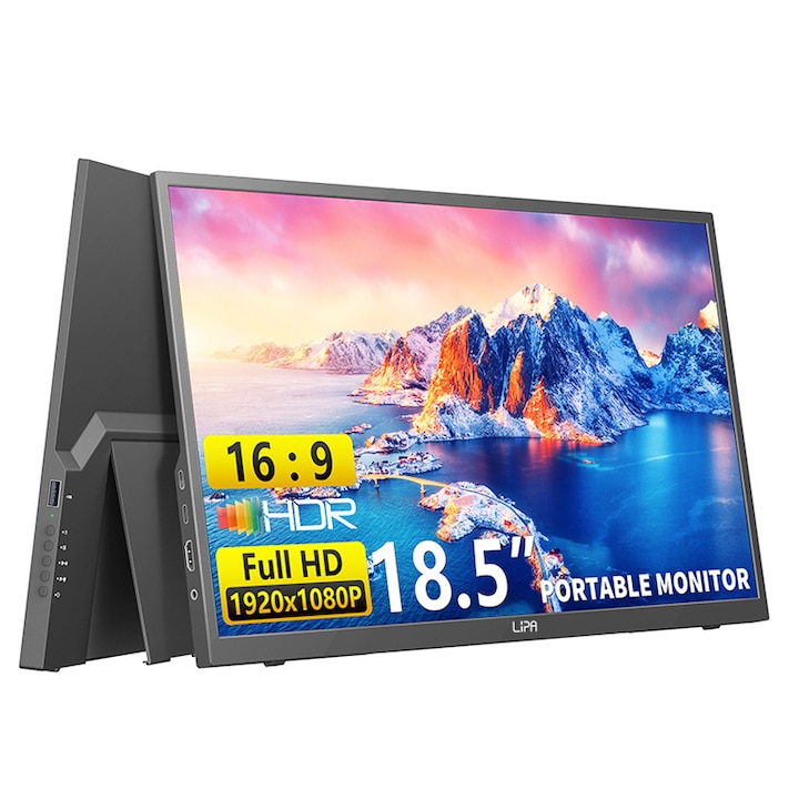 Преносим монитор Lipa HDR-80, Full HD, 18,5 инча, 100Hz, черен, 1920x1080