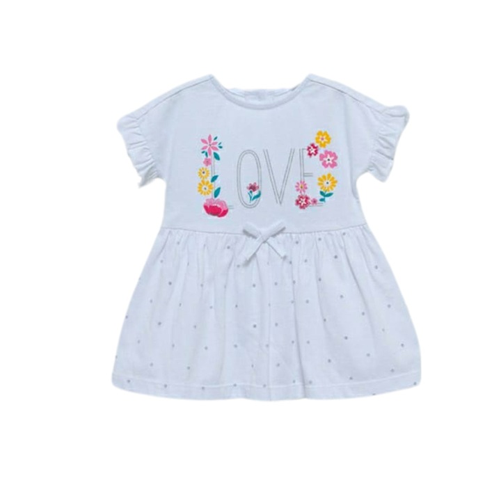 Rochita cu maneca scurta, Caramell, Love, ELB7051, Alb, 86 cm, Alb