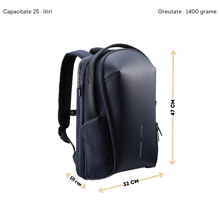 Раница Bizz, Ronic X - XD Design, 16", множество джобове и отделения, RFID, устойчив материал, водоустойчива, ежедневна, туристическа, офис, унисекс, тъмносиня, включена бандана Empath