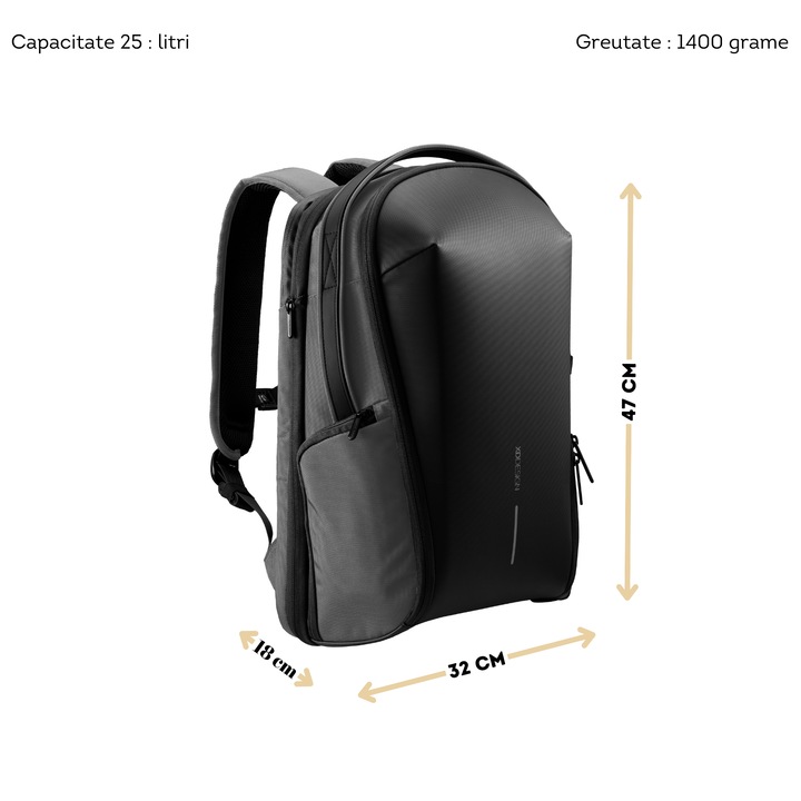 Раница Bizz, Ronic X - XD Design, 16", множество джобове и отделения, RFID, устойчив материал, водоустойчива, ежедневна, туристическа, офис, унисекс, черна, включена бандана Empath