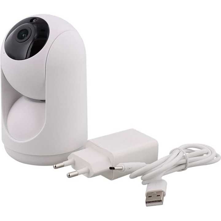 Бебешка видеокамера Smart ProHink®, 360° хоризонтално и 120° вертикално, нощно виждане, откриване на температура с аларма, 3Mp, До 128 GB карта, двупосочно аудио, съхранение в облак, Ptz контрол, възпроизвеждане чрез приложение, бял