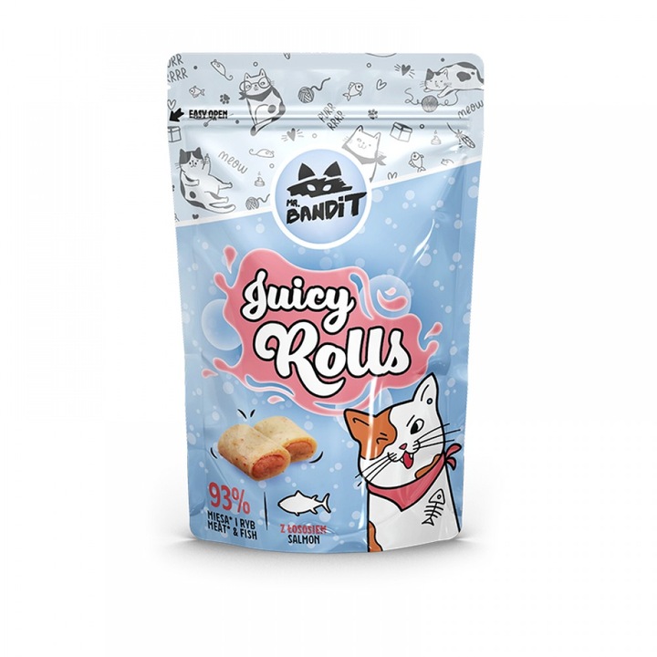 Recompense pentru pisici Mr. Bandit, Juicy Rolls, Somon, 2 x 40 g