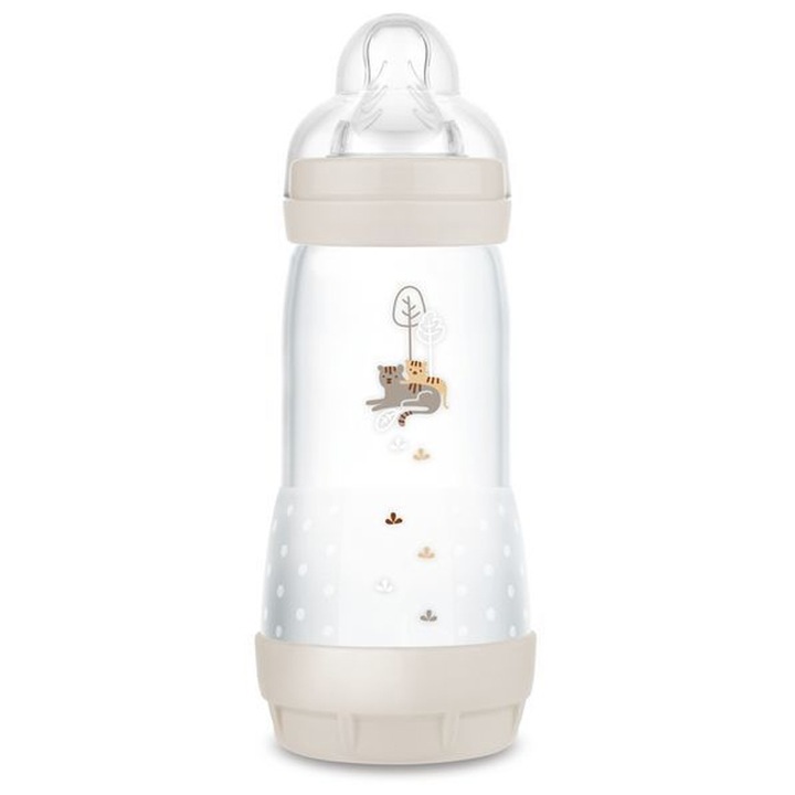 Biberon din polipropilena cu tetina din silicon 320 ml MAM Anti-Colic 1216-4+, Gri 3-6 luni