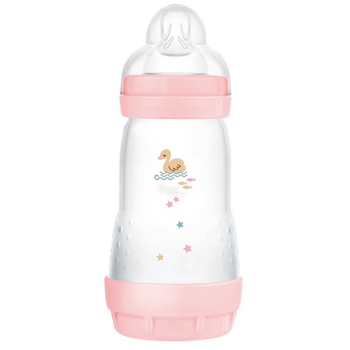 Biberon din polipropilena cu tetina din silicon 320 ml MAM Anti-Colic 1223-4+, Roz 3-6 luni