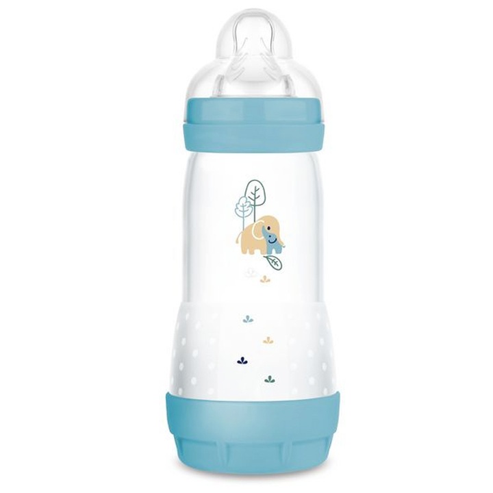 Biberon din polipropilena cu tetina din silicon 320 ml MAM Anti-Colic 1193-4+, Albastru 3-6 luni