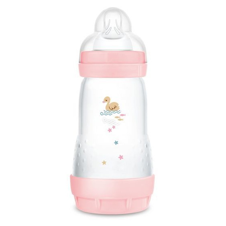 Biberon din polipropilena cu tetina din silicon 260 ml MAM Anti-Colic 851186-2+, Roz 0-3 luni