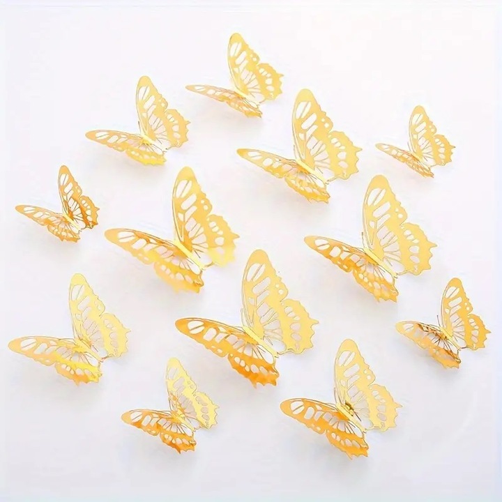 Декорация за торта 12 златни пеперуди 3D 3 размера 4бр/размер, или за различни дейности