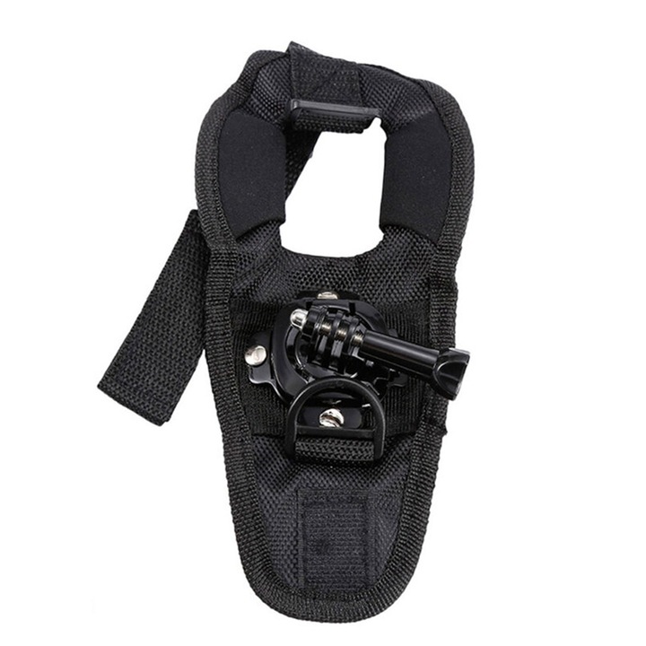 Manusa GERICOM cu montare pentru GoPro, rotire 360 de grade, compatibilitate universala, suport stabil, ABS si EVA, 43 x 22 x 10.5cm, Negru