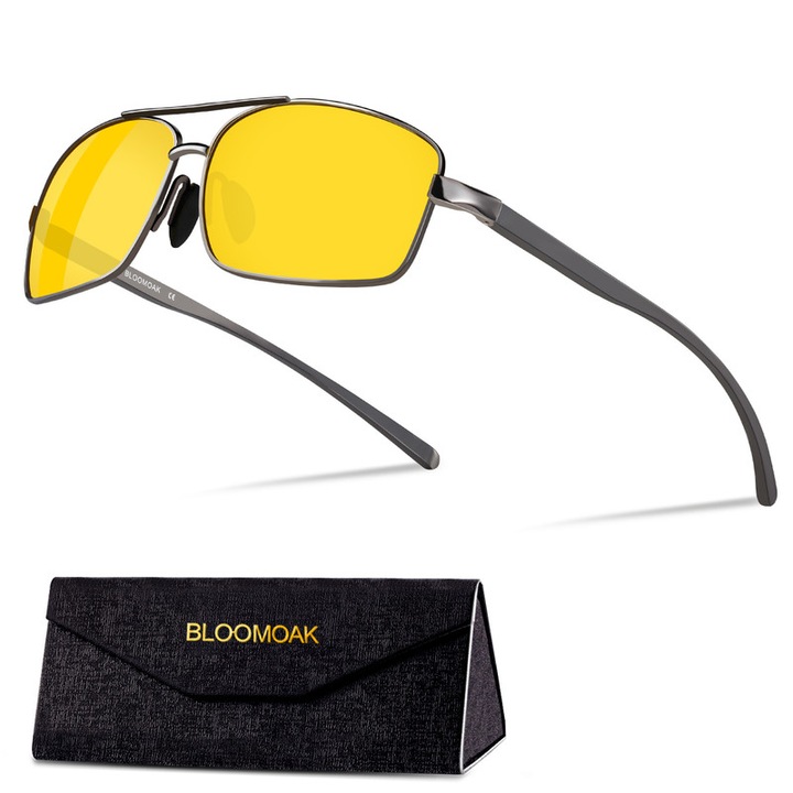 Ochelari de condus nocturn polarizati, Bloomoak, Galben/Argintiu