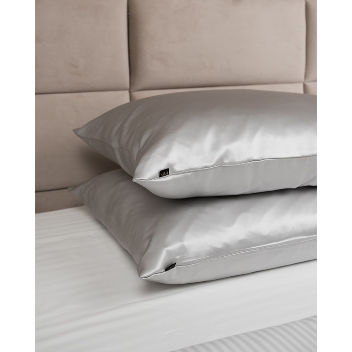 Set fete de perna, Silkd, Matase Mulberry 19 momme, Gri Silver, 50 x 70 cm