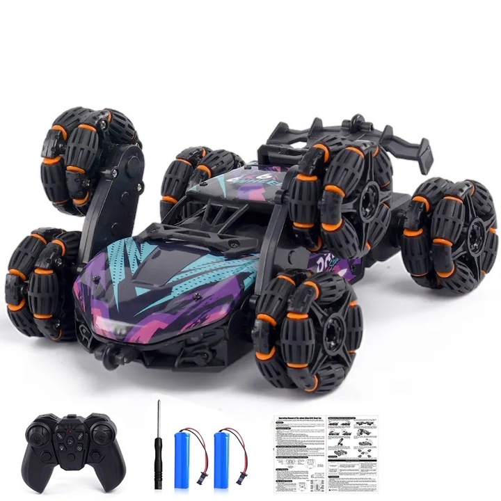 RC кола, Walalla, въртене на 360°, ABS, 6 години+, 2 батерии, лилав/син