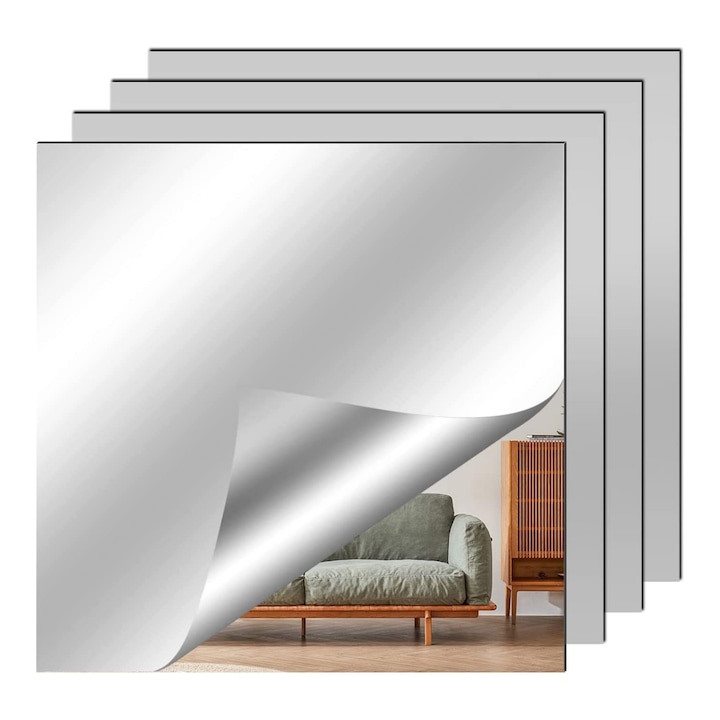 Комплект от 4 броя огледални стикери за стена, MunDeir, 30 х 30 см