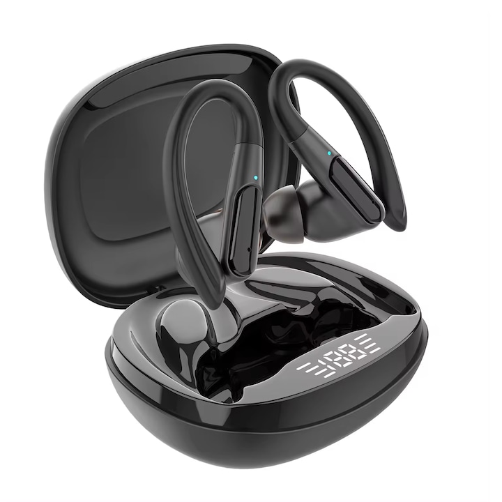 Casti Bluetooth OZ® V5.0, compatibile IOS & Android, Docking Station, Wireless, 3D sound, Touch Control, fast charging, Albe