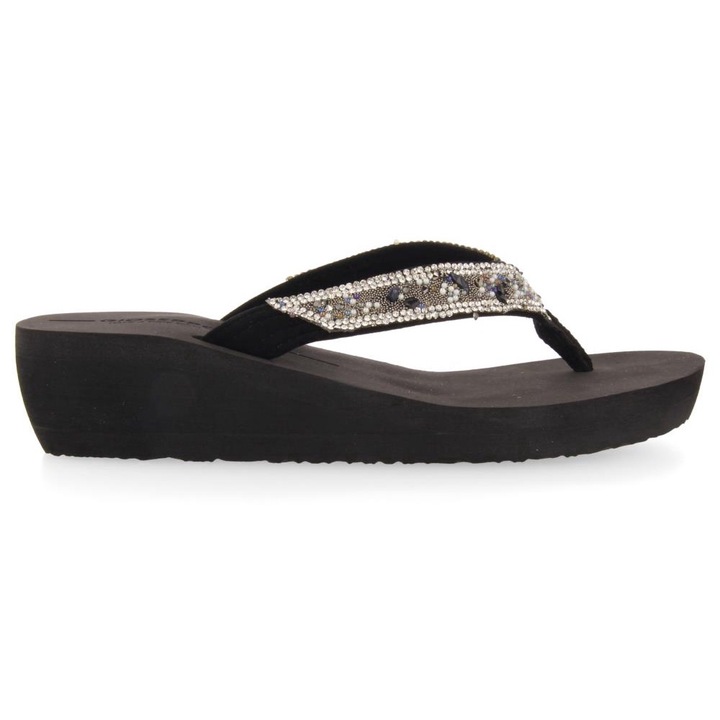 Gioseppo, Papuci wedge cu bareta separatoare, margele si strasuri Mezzago, Negru, 39