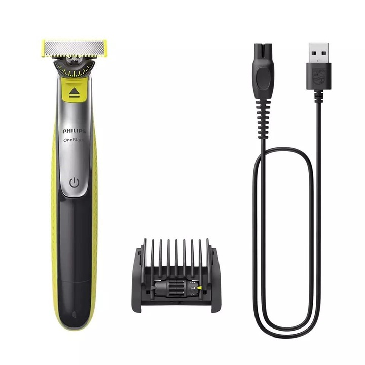 Машинка за подстригване и самобръсначка Philips QP2734/20 OneBlade 360, Регулируем гребен 5 в 1, 60 минути автономност, Wet&Dry Черен/Зелен
