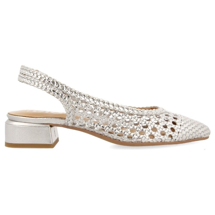 Gioseppo, Pantofi slingback de piele cu perforatii, Argintiu
