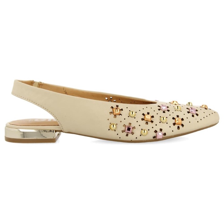 Gioseppo, Balerini slingback de piele cu perforatii si varf ascutit, Alb murdar