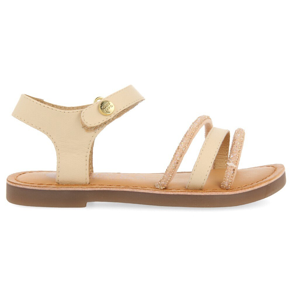 Gioseppo, Sandale de piele si material textil cu velcro, Alb murdar, 39 EU