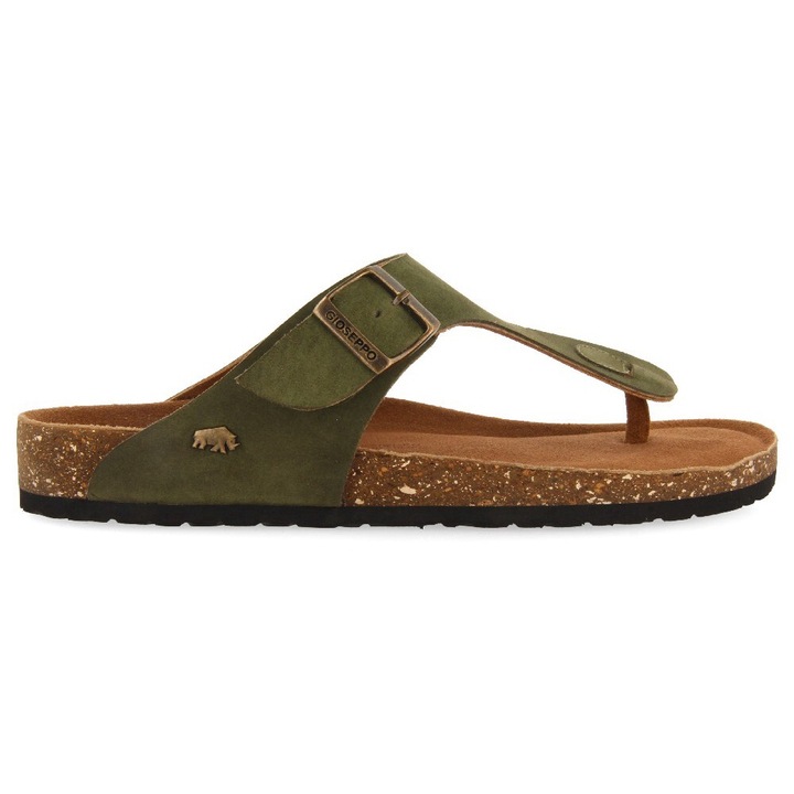 Gioseppo, Papuci flip-flop de piele cu logo, Kaki