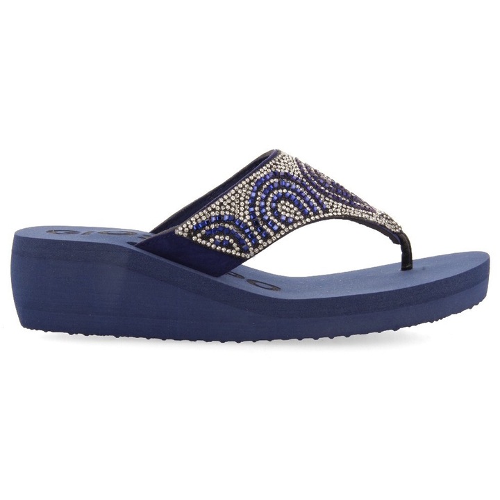 Gioseppo, Papuci flip-flop wedge cu strasuri Cudjoe, Bleumarin, 39