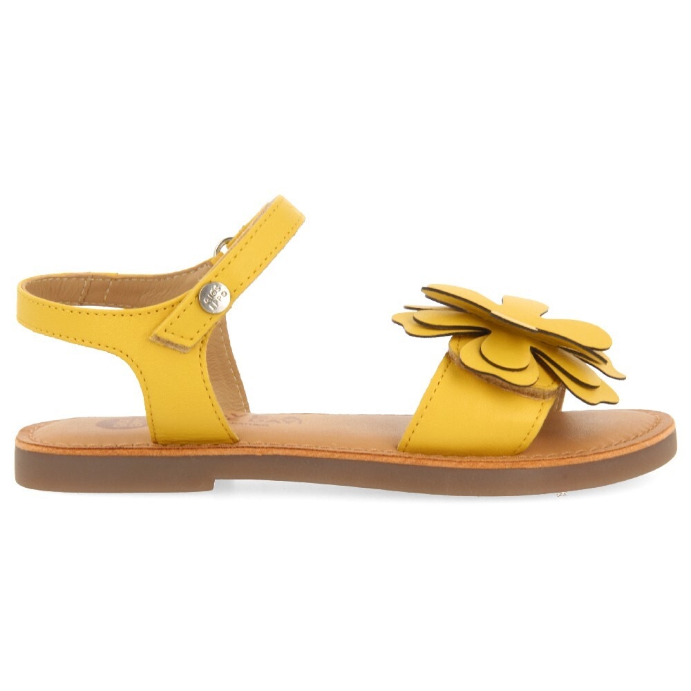 Gioseppo, Sandale de piele cu aplicatii florale CRES 28319, Galben sofran, 38 EU