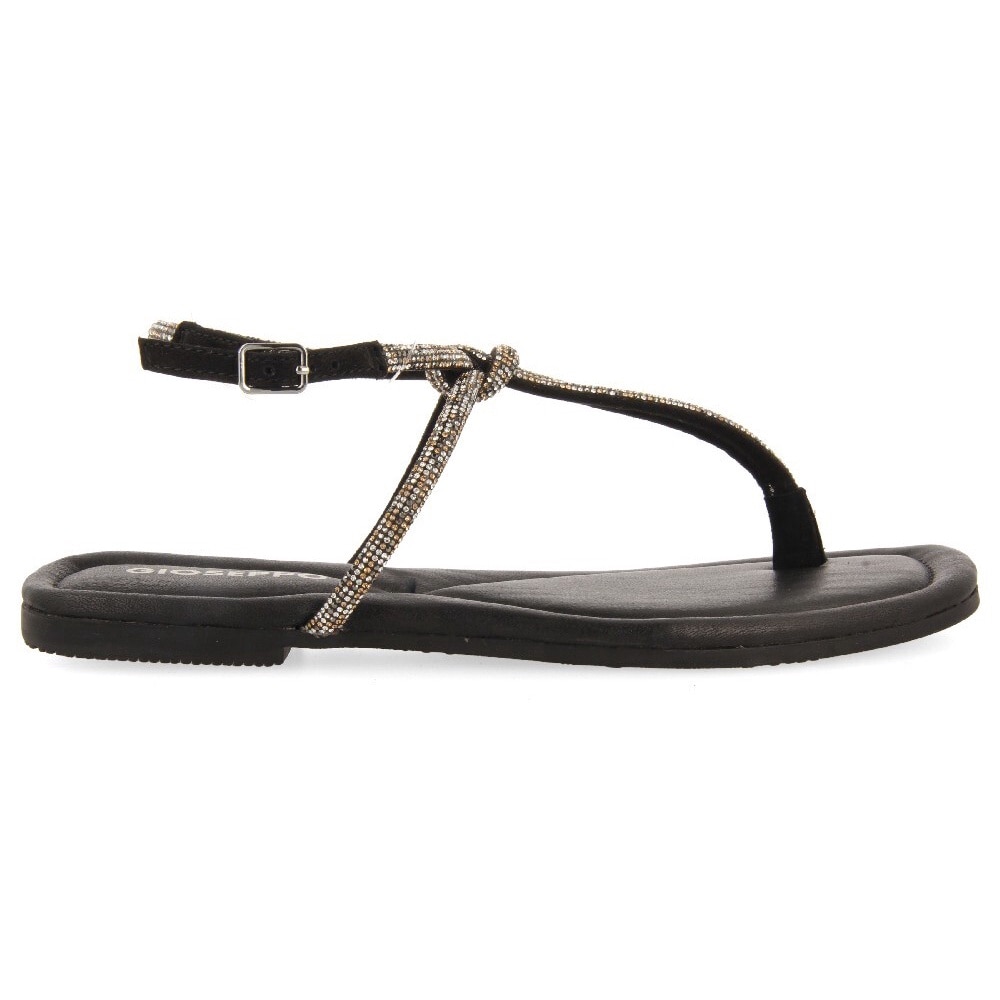 Gioseppo, Sandale de piele intoarsa cu bareta separatoare si strasuri Burnt, Negru, 39