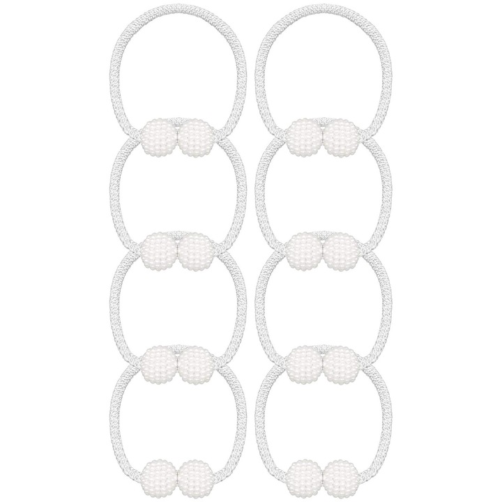 Set 8 prinzatoare perdele, Poliester/Plastic, Alb