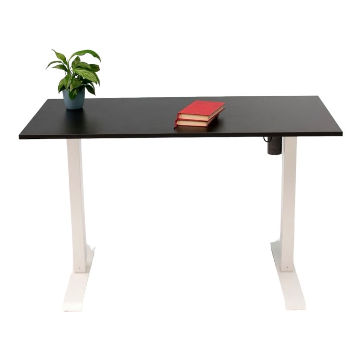 Birou reglaj electric IntelliDesk 2 motoare, controler digital cu memorie, sistem anticoliziune, cadru alb, blat negru 120x60 cm