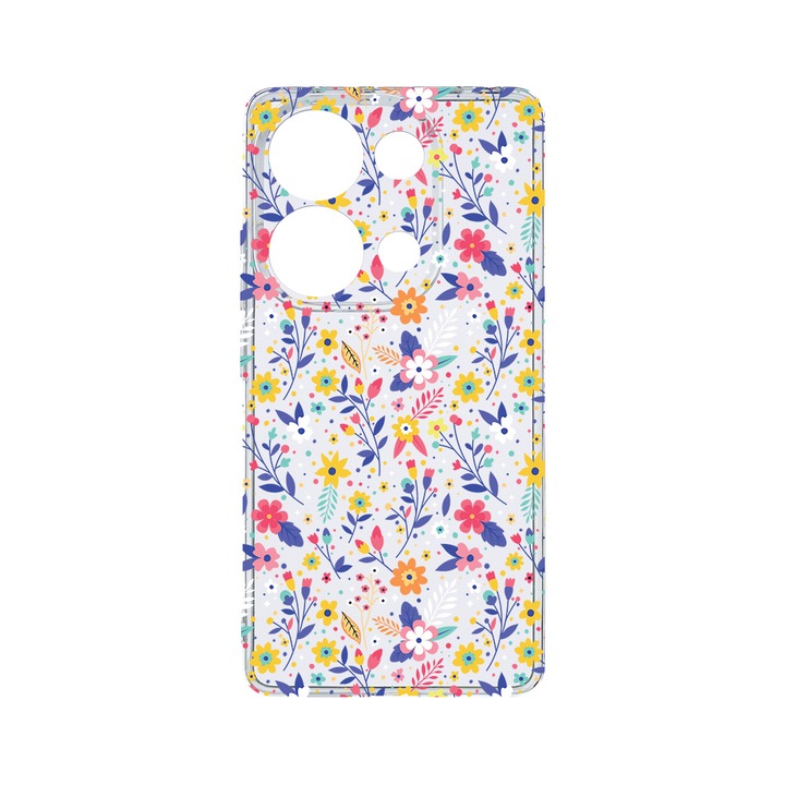 Husa BestCase® Clear Silicon 2MM, Compatibila Cu Xiaomi Redmi Note 13 4G, Flower Pattern, Antisoc, Protectie Camera, Margini ridicate pentru protectia ecranului, T 955