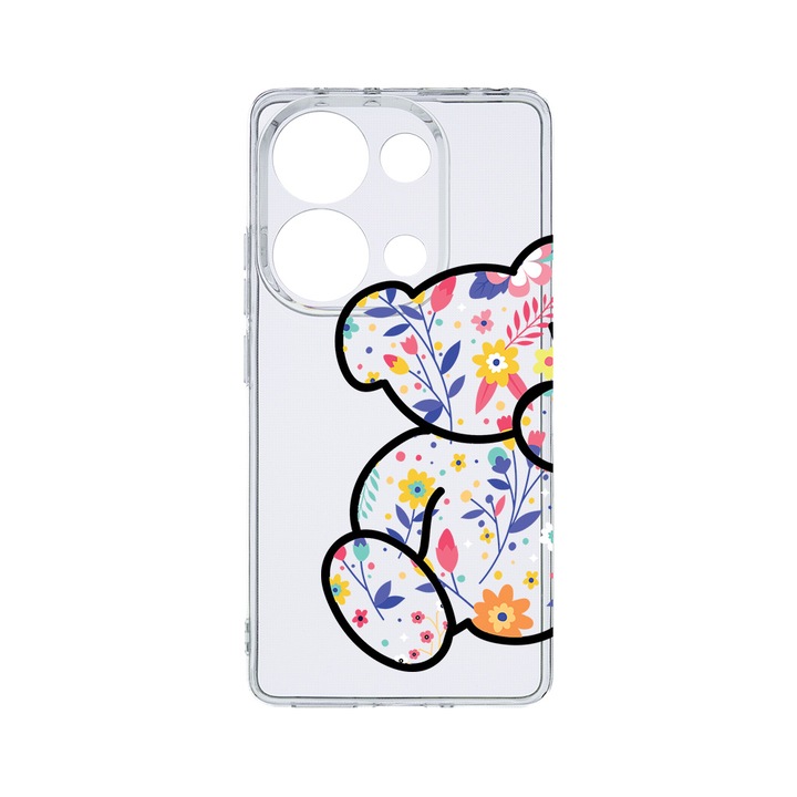 Husa BestCase® Clear Silicon 2MM, Compatibila Cu Xiaomi Redmi Note 13 4G, Flower Teddy Bear, Antisoc, Protectie Camera, Margini ridicate pentru protectia ecranului, T 983