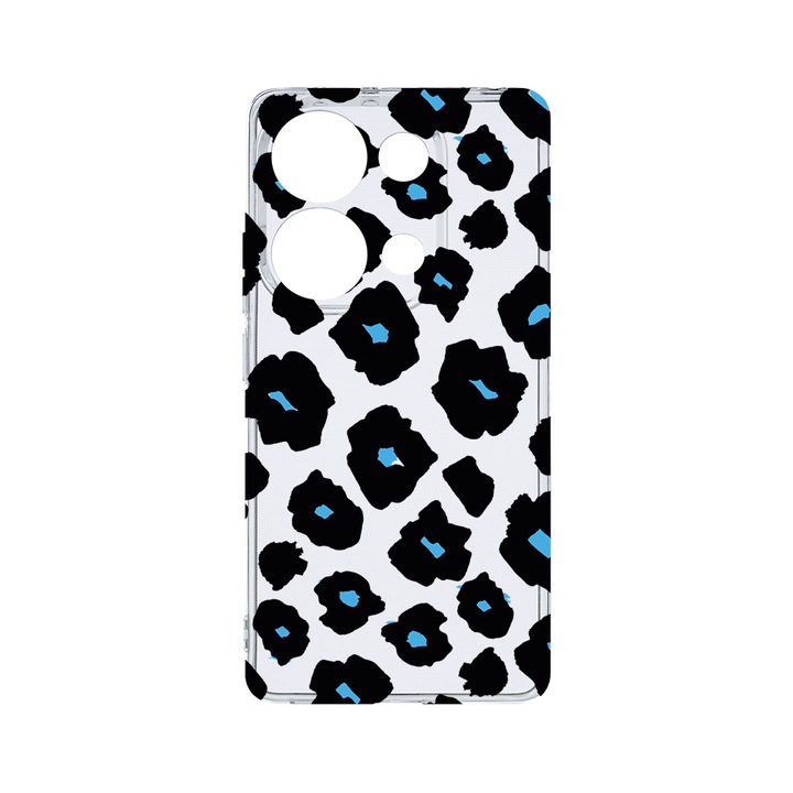 Husa BestCase® Clear Silicon 2MM, Compatibila Cu Xiaomi Redmi Note 13 4G, Blue Leopard Pattern, Antisoc, Protectie Camera, Margini ridicate pentru protectia ecranului, T 1039