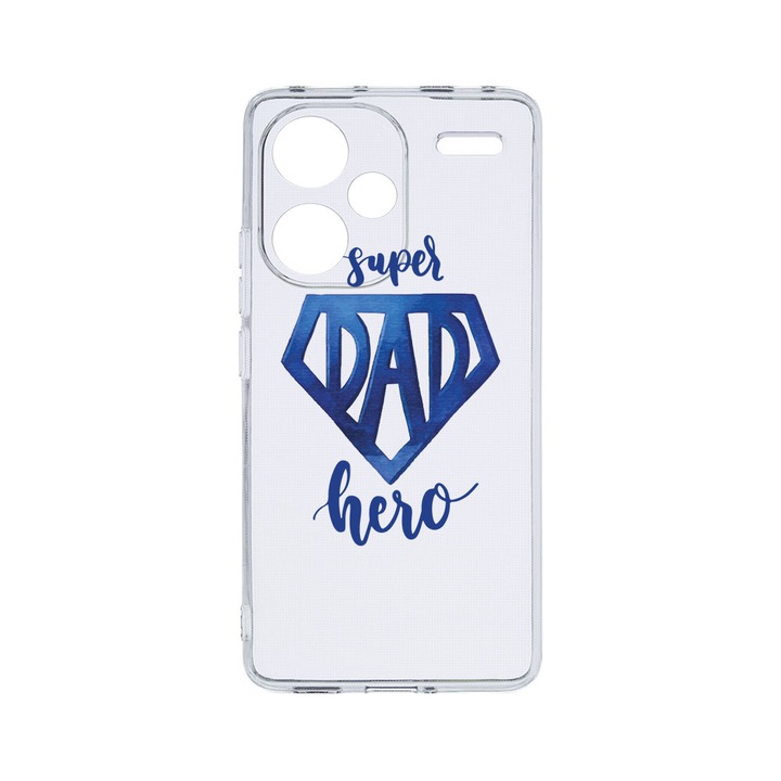 Husa BestCase® Clear Silicon 2MM, съвместим с Xiaomi Redmi Note 13 Pro Plus 5G, Superhero Dad, противошоков, защита на камерата, повдигнати ръбове за защита на екрана, T 182