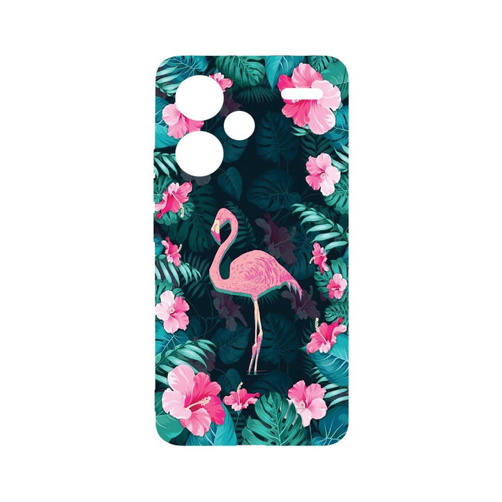 Husa BestCase® Clear Silicon 2MM, съвместим с Xiaomi Redmi Note 13 Pro Plus 5G, Фламинго, противоударна, защита на камерата, повдигнати ръбове за защита на екрана, T 247
