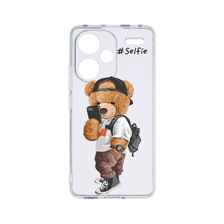Husa BestCase® Clear Silicon 2MM, съвместим с Xiaomi Redmi Note 13 Pro Plus 5G, Selfie Teddy Bear, противоударна, защита на камерата, повдигнати ръбове за защита на екрана, T 925