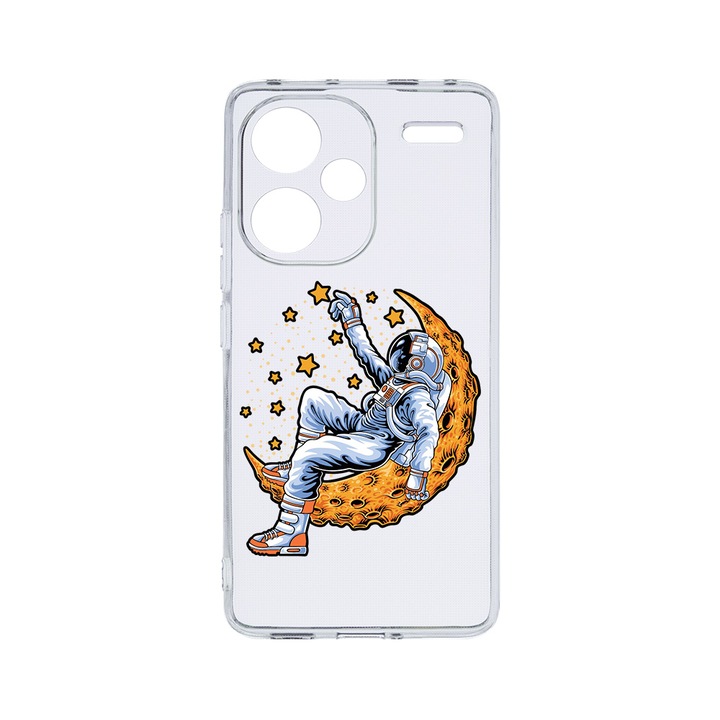 Husa BestCase® Clear Silicon 2MM, съвместим с Xiaomi Redmi Note 13 Pro Plus 5G, Astronaut On Moon, противоударен, защита на камерата, повдигнати ръбове за защита на екрана, T 1001