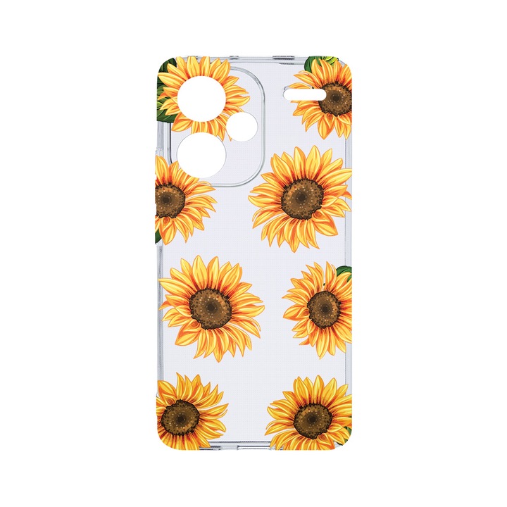 Husa BestCase® Clear Silicon 2MM, съвместим с Xiaomi Redmi Note 13 Pro Plus 5G, Sun Flower, противоударeн, защита на камерата, повдигнати ръбове за защита на екрана, T 1069