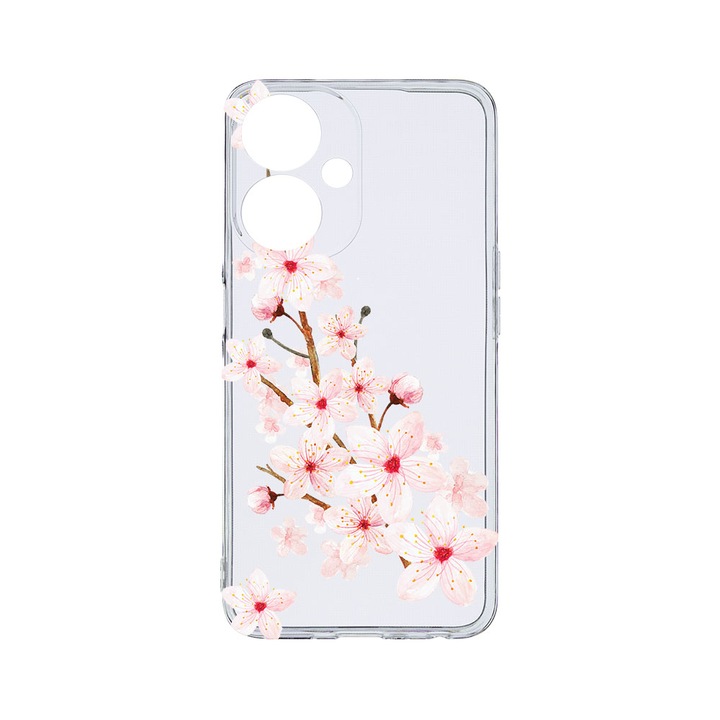 Husa BestCase® Clear Silicon 2MM, съвместим с OPPO A59 5G, Spring Flower, противоударна, защита на камерата, повдигнати ръбове за защита на екрана, T 62
